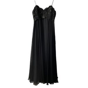 Vintage Rose Taft Black Beaded Sequin Chiffon Dress